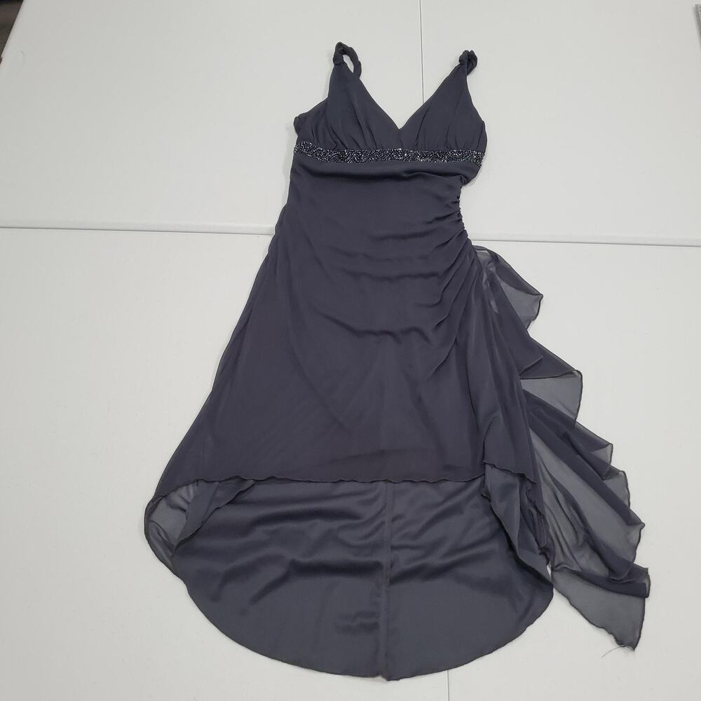 Y2K Fairy Grunge Dress Women Medium Gray Beaded Empire High Low Chiffon Cocktail